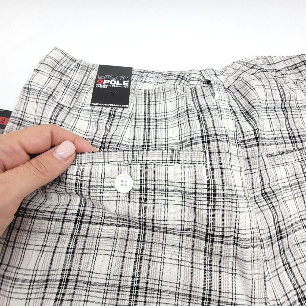 South Pole Junior Girls 16 Bermuda Shorts Black Woven Plaid White Silver Golf - Picture 5 of 13